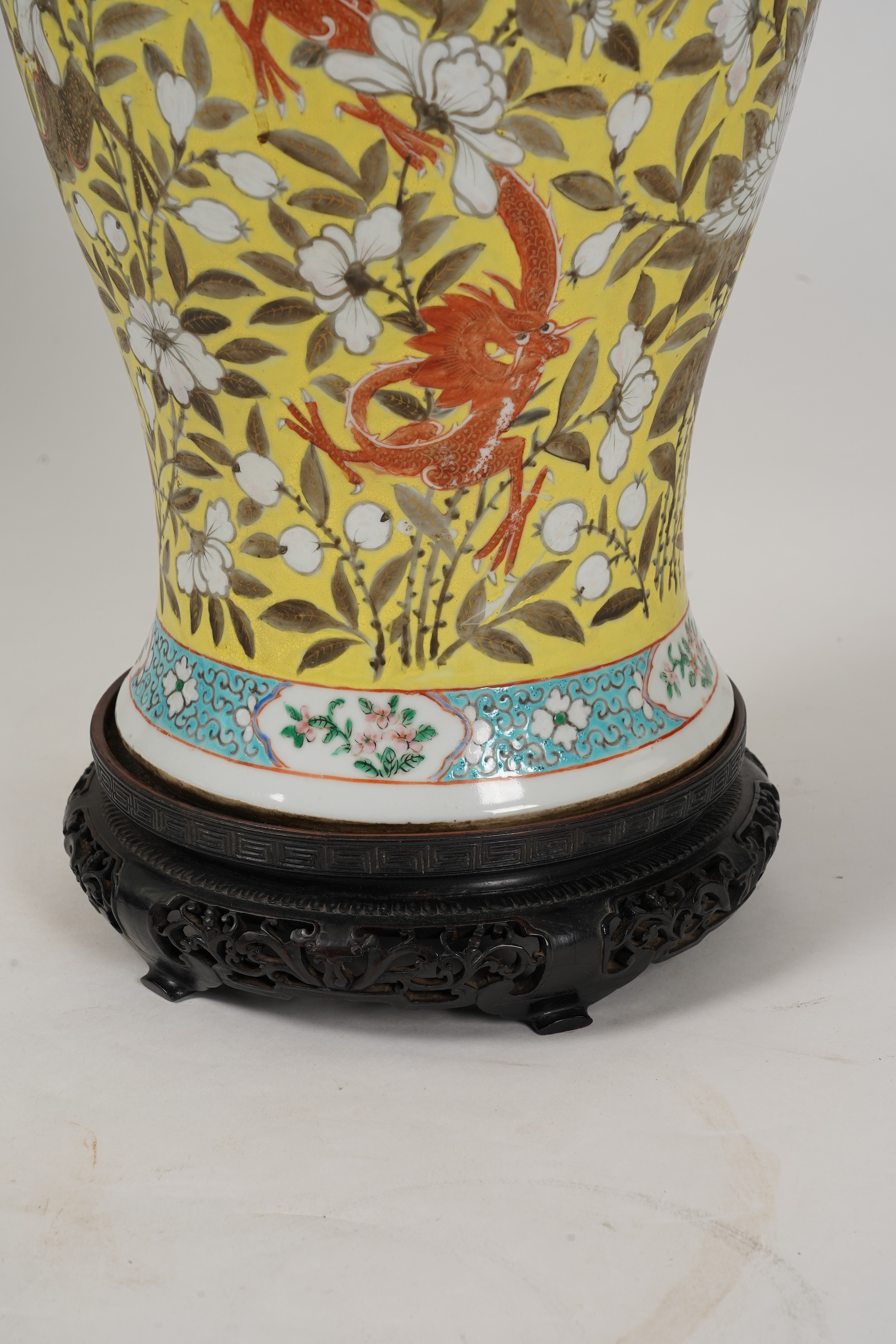 A large Chinese yellow ground ‘dragon’ vase, Guangxu period, mounted as a lamp